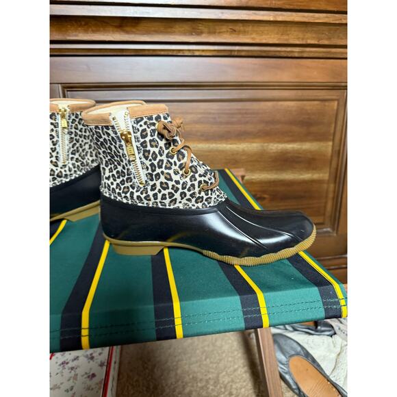 Sperry Saltwater Cheetah Print Waterproof Fleece Lined Duck Boots Women's 8.5 - Picture 9 of 10
